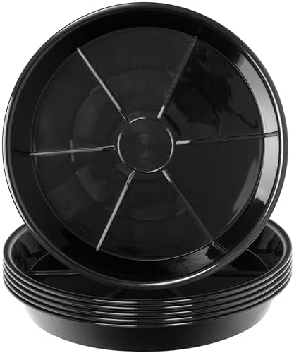 6 Pack Plant Saucer Drip Tray 16 inch, Potting Trays for Plants, Heavy Sturdy Plastic Planter Flower Pot Saucers for Indoor Outdoor Garden, Plant Water Drip Trays for pots (16", Black)
