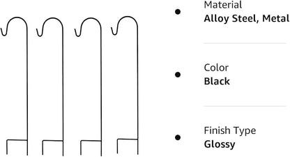 Ashman Shepherd's Hooks 35 Inch (4 Pack), Black, Made of Premium Metal for Hanging SolarLights, Bird Feeders, Mason Jars, Christmas Lights, Lanterns, Garden Stakes and Wedding Décor.
