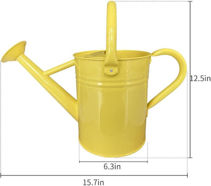Metal Watering Can for Outdoor and Indoor Plants, Watering Can Decor, 1 Gallon (Yellow)