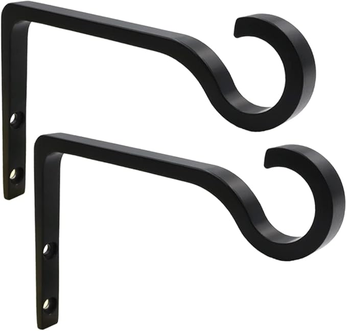 Hanging Plant Bracket 6inch Metal Plant Hook Shepherds Hook Decorative Wall Plant Hanger for Hanging Lanterns, Bird Feeder, Flower Basket, Home Decor Indoor & Outdoor 2 Pack (Black)