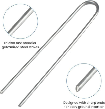 6 Inch Galvanized Garden Stakes Landscape Staples,Ground Stakes Heavy-Duty Sod Pins Anti-Rust Fence Stakes 50 Pack