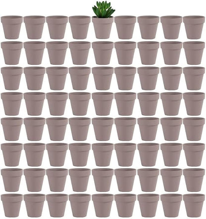 Yishang 72 pcs Small Mini Grey Clay Pots, 2.5'' Terracotta Pot Clay Ceramic Pottery Planter,Cactus Flower Terra Cotta Pots,Succulents Nursery Pots,with Drainage Hole,Great for Crafts,Wedding Favor
