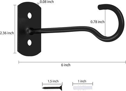 6in Plant Hooks,4Pack Ceiling Hooks for Hanging Plants,Lights,Planters,Lanterns,Hanging Bird Feeders,Wind Chimes,Indoor&Outdoor Decoration Wall Hooks Black