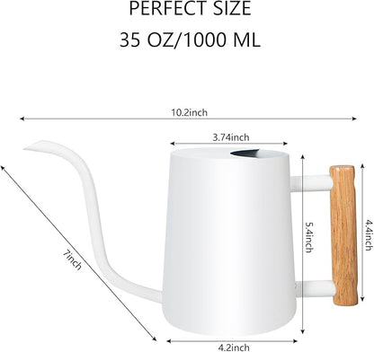 Watering Can Indoor Plants, 35oz Small Watering Can Indoor Stainless Steel Metal Watering Can Modern Decorative Watering Pot with Long Spout for Indoor House Plant Bonsai Outdoor Garden Flowers -White