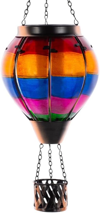 Unique Hot Air Balloon Solar Lantern with Flickering Flame, Handmade Glass Hanging Outdoor Lantern Waterproof Lantern Lamp for Patio, Garden, Porch