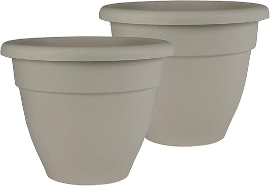 The HC Companies Caribbean Planter Pot - Outdoor & Indoor Plant Pot with Drainage Hole & Plug - Rolled Rim Plastic Pots for Plants & Flowers - Decorative Plant Pot (12" Cottage Stone, Pack of 2)