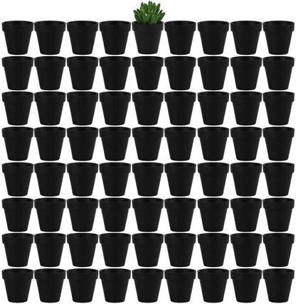 Yishang 72 pcs Small Mini Black Clay Pots, 2.5'' Terracotta Pot Clay Ceramic Pottery Planter,Cactus Flower Terra Cotta Pots,Succulents Nursery Pots,with Drainage Hole,Great for Crafts,Wedding Favor
