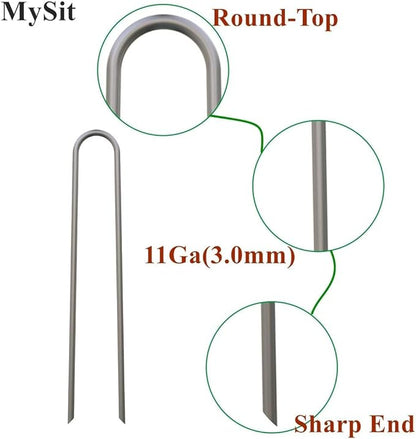 MySit 24 Pack 6 Inch Garden Stakes Heavy Duty 11 Gauge Galvanized Yard Staples U Pegs Fences Drip Irrigation Securing Stakes Loop Stake for Anchoring Lawn Drippers Soaker Hose
