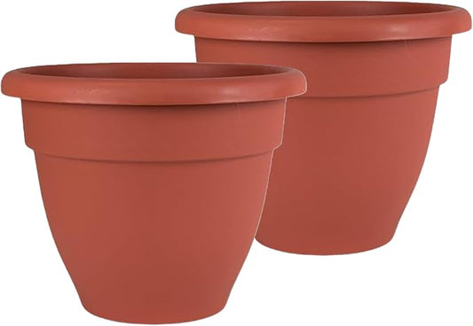 The HC Companies Caribbean Planter Pot - Outdoor & Indoor Plant Pot with Drainage Hole & Plug - Rolled Rim Plastic Pots for Plants & Flowers - Decorative Plant Pot (14" Clay, Pack of 2)