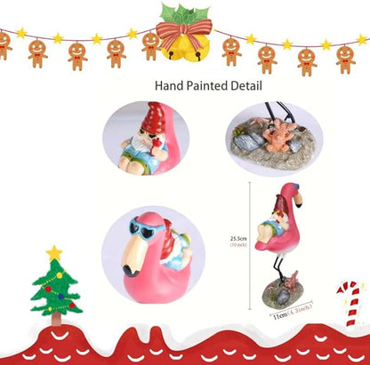Gnome Garden Statue Funny Gnome Reclining on Flamingo Figurines, Resin Garden Gnomes Fall Decorations Outdoor for Patio Yard Lawn Porch, Ornament Gift
