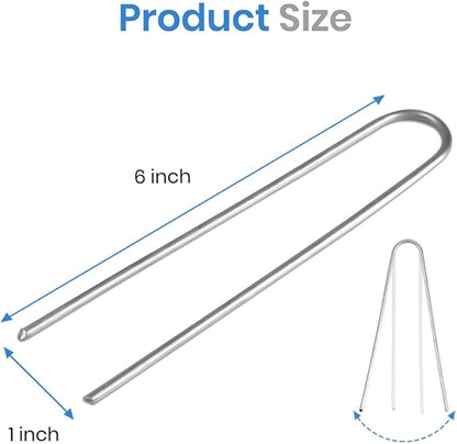 6 Inch Galvanized Garden Stakes Landscape Staples,Ground Stakes Heavy-Duty Sod Pins Anti-Rust Fence Stakes 50 Pack