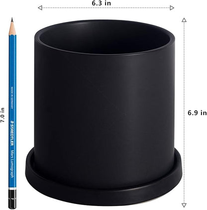 Planters for Indoor Plants Ceramic Flower Succulent Plant Pots with Drain Hole Saucer Decor for Home Office (6 inch Black)