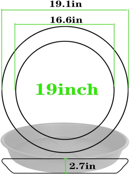 2 Pack of Plant Saucer Tray 19 inch, Heavy Duty Plastic Pot Plant Drip Trays Saucers for for Indoors Outdoor, Plant Water Tray for Planters 16-19" (19", Light Gray)