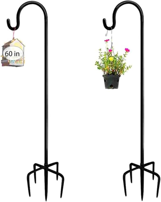 Shepherd Hook for Outdoor with 5 Prong Base, 2PCS 60IN Inches Garden Bird Feeder Pole for Hanging Bird Feeder, Plant Baskets, Solar Light Lanterns, Outdoor Plant Hanger Hook