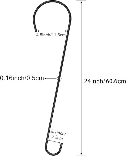 6 Packs 24 Inch Long S Hooks for Hanging Plants,Extra Large S Hooks,Metal Bird Feeder Hooks, Rustproof Garden Planter Hanger for Tree Branch, Basket, Lanterns, Wind Chimes, Outdoor Use
