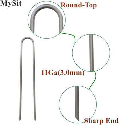 MySit 25 Pack 12 Inch Garden Stakes Heavy Duty 11 Gauge Galvanized Yard Staples U Pegs Fences Drip Irrigation Securing Stakes 1/2-Inch to 1-5/8-Inch Loop Stake for Anchoring Lawn Drippers Soaker Hose