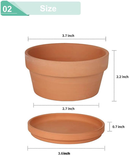 vensovo 3.7 Inch Terracotta Shallow Succulent Pots - 6 Pack Terra Cotta Clay Pot with Saucer, Cacuts Indoor and Outdoor Planters with Drainage Hole