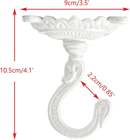 Sungmor Heavy Duty Ceiling Hooks - 3PC White Cast Iron Antique Decorative Hooks for Hanging Plants, Planters, Wind Chimes, Lanterns