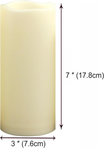CANDLE CHOICE Waterproof Outdoor Battery Operated Flameless Candles with Timer Flickering Plastic Resin Electric LED Pillar Lights for Lantern Patio Garden Wedding Party Decorations 3x7 Inches 2 Pack