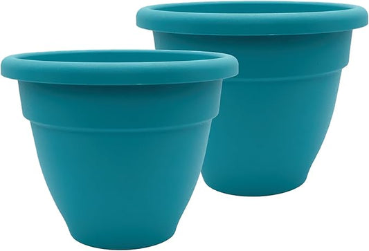 The HC Companies Caribbean Planter Pot - Outdoor & Indoor Plant Pot with Drainage Hole & Plug - Rolled Rim Plastic Pots for Plants & Flowers - Decorative Plant Pot (16" Dusty Teal, Pack of 2)