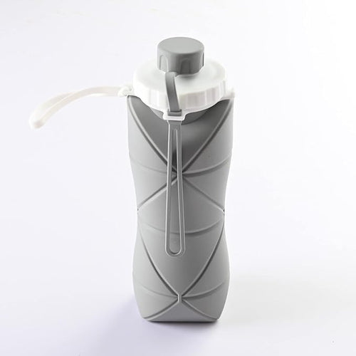Collapsible Water Bottle, Silicone Foldable Water Bottles For Travel, Easy-To-Carry Design And Compact Size, BPA Free, 20 oz (Grey)