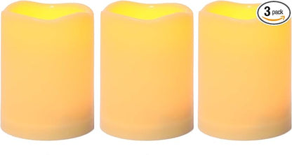 CANDLE CHOICE Waterproof Outdoor Battery Operated Flameless Candles with Timer Realistic Flickering Plastic Fake Electric LED Pillars for Lantern Garden Wedding Christmas Decorations 3”x4” 3 Pack
