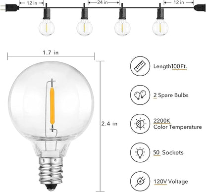 Brightown Outdoor String Lights - 100 FT Patio Lights with 50 LED G40 Globe Plastic Bulbs, All Weatherproof Connectable Commercial Hanging Light for Outside Backyard Porch Cafe
