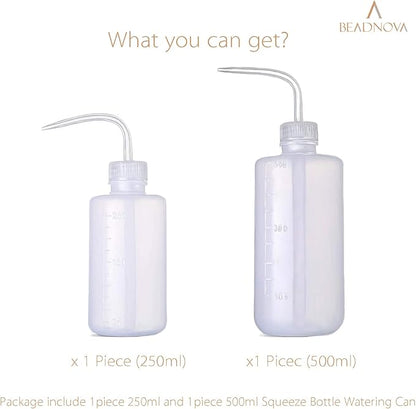 BEADNOVA Squeeze Bottle Plant Watering Can Eye Wash Bottle Squeeze Irrigation Bottle Plastic Small Watering Can for Indoor Plants Tattoo (2pcs, 250ml and 500ml)