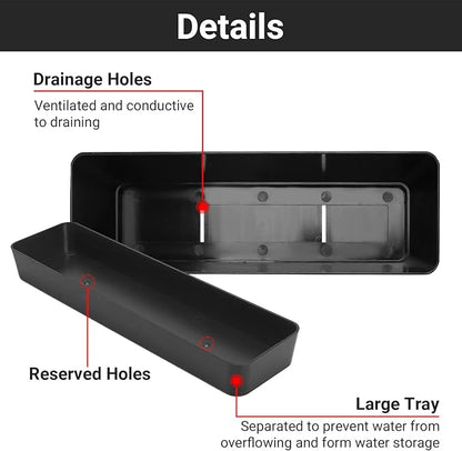GREANER 12x3.8 Inch Herb Planters, 1 Pack Rectangle Window Boxes with Tray, Indoor Succulent Cactus Mint Plastic Pot for Windowsill, Balcony, Office, Outdoor Garden - Black