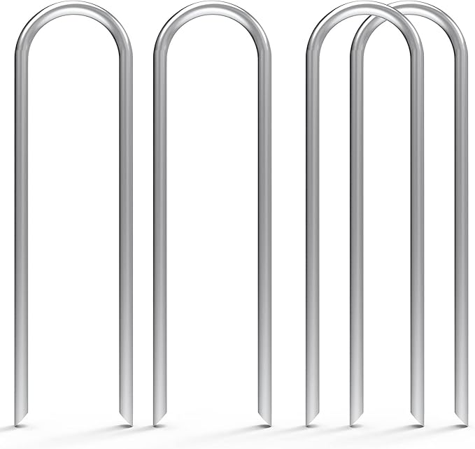 MySit 100 Pack 6 Inch Garden Stakes Heavy Duty 11 Gauge Galvanized Yard Staples U Pegs Fences Drip Irrigation Securing Stakes 1/2-Inch to 1-5/8-Inch Loop Stake for Anchoring Lawn Drippers Soaker Hose