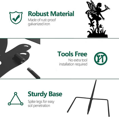 Solar Angel with Butterfly Garden Stakes Outdoor Decor Metal Angel Holding Solar Lantern Decorative Garden Metal Stakes Outdoor Flower Silhouette Stakes