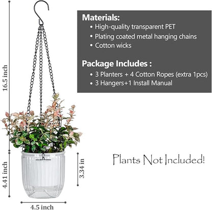 4.5 Inch 2 Pcs Self Watering Hanging Planter Indoor Plant Pots Drainage Holes, Outdoor Small Hanging Planters Flower Pot Basket, Visible Water Level, Plant Hanger Home Decor, Gardening