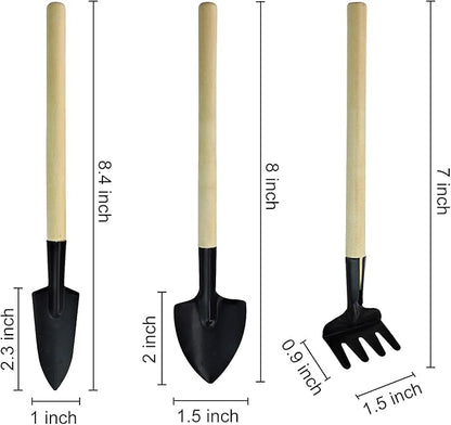 Andiker Mini Gardening Tools, 3pcs Portable Garden Hand Tools Set, Miniature Gardening Rake Trowel and Shovel for Seedlings, Bonsai, Succulents, Herbs, Terrariums and Planting (3pcs)