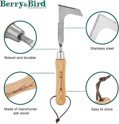 Berry&Bird Crack Weeder, Crevice Weeding Tool, 11.2" Stainless Steel Manual Weeder, L-Shaped Side-Walk Puller Spatula, Grass Cutter Knife, Weeding Sickle for Garden Lawn Yard Patio Terrace Paving Moss