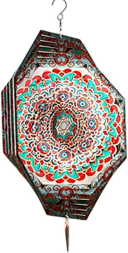 Wind Spinner Mandala Mystique 12 inches – 3D Stainless Steel – Laser Cut Metal Art Geometric Pattern - Hanging Wind Spinner, Kinetic Yard Art Decorations - Indoor/Outdoor Decor