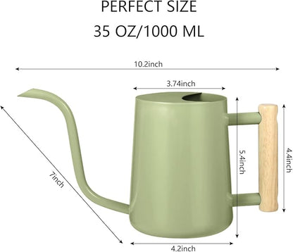 Watering Can Indoor Plants, 35oz Small Watering Can Indoor Stainless Steel Metal Watering Can Modern Decorative Watering Pot with Long Spout for Indoor House Plant Bonsai Garden Flowers (Sage Green)