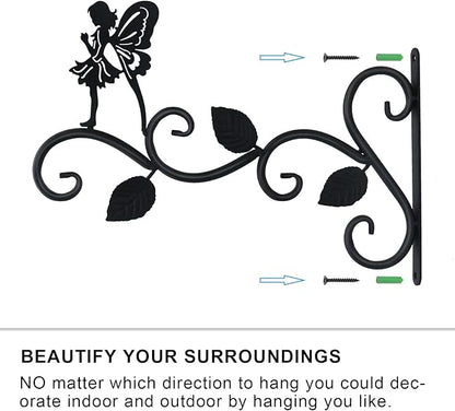 Hanging Plants Bracket 12" Angel Planter Outdoor Hooks Hangers for Flower Baskets Pot Bird Feeder Wind Chimes Lanterns Patio Garden Outdoor Indoor Metal Black, 4 Pack