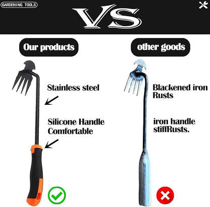 Weed Puller Tool-Weeding Artifact Uprooting Weeding Tool | 2024 Enhanced Weed Remover tool | 4-Tine Stainless Steel Weeder Tool,Multi Function Garden Tools fro Efficient Weed Extraction (1, upgrade)