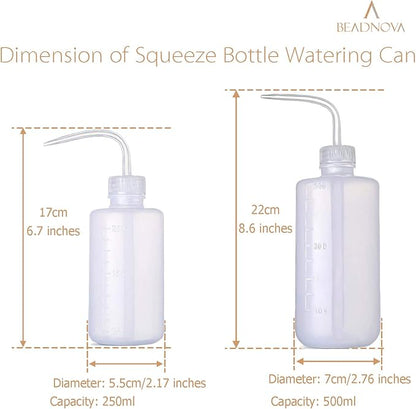 BEADNOVA Squeeze Bottle Plant Watering Can Eye Wash Bottle Squeeze Irrigation Bottle Plastic Small Watering Can for Indoor Plants Tattoo (2pcs, 250ml and 500ml)