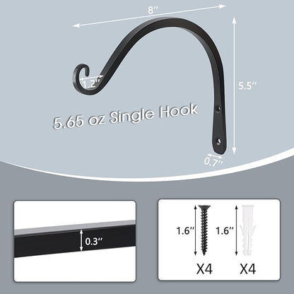 Gtongoko 2 Pack 8 Inch Plant Hangers Outdoor Metal Hanging Plant Bracket Bird Feeder Plant Hooks for Hanging Flower Basket, Wind Chimes, Solar Lanterns, Black