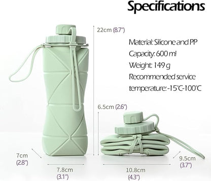 Collapsible Water Bottle, Silicone Foldable Water Bottles For Travel, Easy-To-Carry Design And Compact Size, BPA Free, 20 oz (Grey)