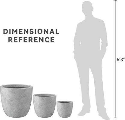 Kante 18",14",10" Dia Concrete Round Planters (Set of 3), Outdoor Indoor Large Planter Pots with Drainage Hole and Rubber Plug for Home Patio Garden, Natural Concrete