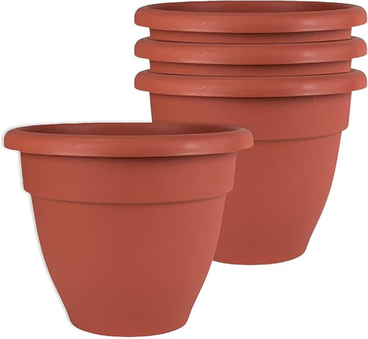 The HC Companies Caribbean Planter Pot - Outdoor & Indoor Plant Pot with Drainage Hole & Plug - Rolled Rim Plastic Pots for Plants & Flowers - Decorative Plant Pot (6" Clay, Pack of 4)