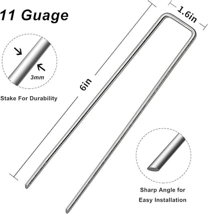 Landscape Staples Galvanized Garden Stakes,6 inch 300 Pack 12 Gauge Heavy Duty Garden Pins for Fences, Lawns, Weed Barriers and Landscape Fabrics, Irrigation Hose,Yard Lawn, Landscape Fabric.