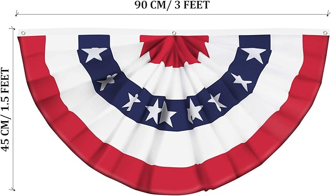 USA Pleated Fan Flag American US Bunting Flag Patriotic Half Fan Banner Flag with Canvas Header and Brass Grommets for 4th of July Memorial Day Indoor Outdoor Decoration (6, 1.5x3 Feet)