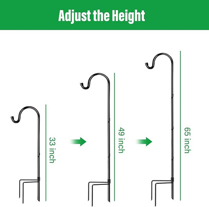 GOFORWILD Shepherd’s Hooks 2 Pack Black, 65 inches Tall, Adjustable Garden Hook for Outdoor, Hanging Plant, Solar Lights, Lanterns, Bird Feeders, Garden Stake and Wedding Decor, 7015