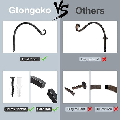 Gtongoko 2 Pack 14 Inch Plant Hangers Outdoor Metal Hanging Plant Bracket Bird Feeder Plant Hooks for Hanging Flower Basket, Wind Chimes, Solar Lanterns, Black