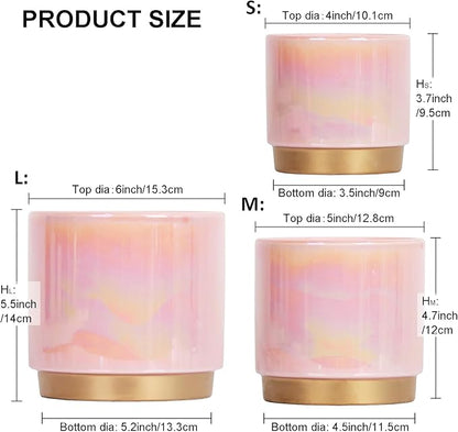 Gepege Pink Indoor Plant Pots for Plants, Ceramic Planter with Drainage Hole, 6.0 inch+5.0 Inch+4.0 Inch. Succulent Orchid Flower Pot - Rainbow Pearl Glaze