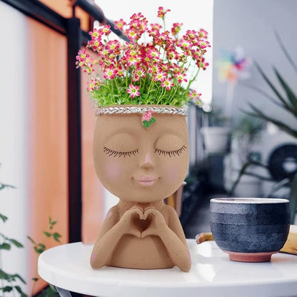 Meltset Face Planters Pots Head Unique Face Flower Pot Head Planter for Indoor Plants Cute Small Succulent Pots Indoor Plant Pot with Drainage (Brown)