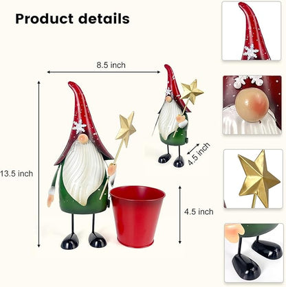 HONGLAND Outdoor Decorations Metal Gnome Yard Art Garden Gnomes Statue 13 Inch Santa Figurine, Succulent Flower Pot, Fun Metal Planter